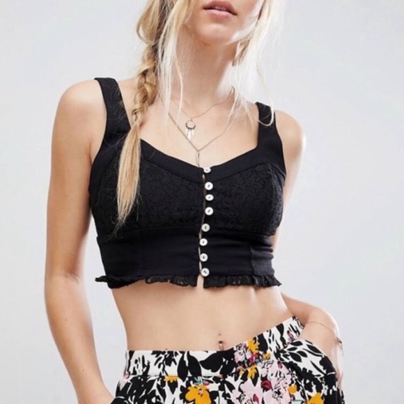 Free People Here I Go Black Lace Ruffle Bralette - Picture 7 of 8